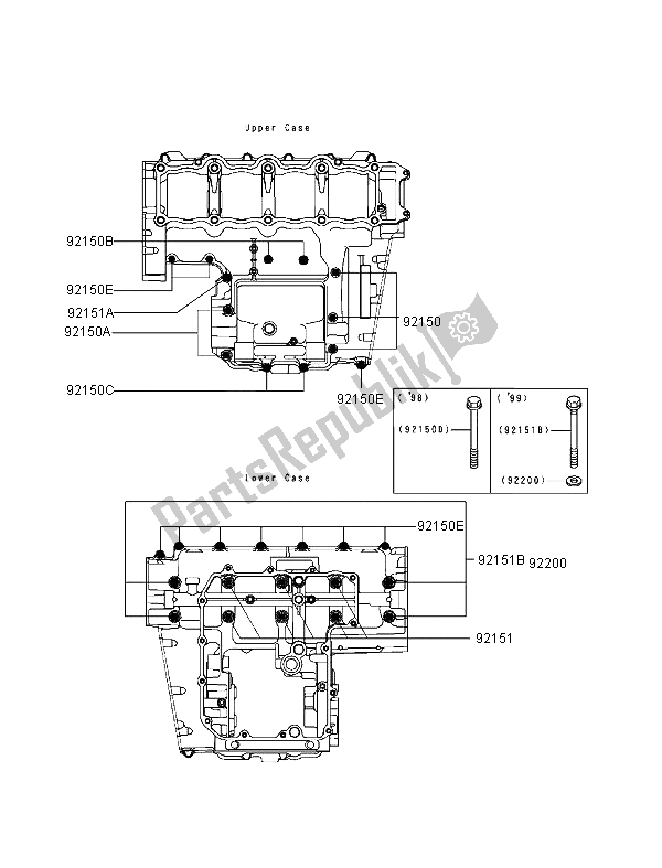 All parts for the Crankcase Bolt Pattern of the Kawasaki Ninja ZX 9R 900 1999