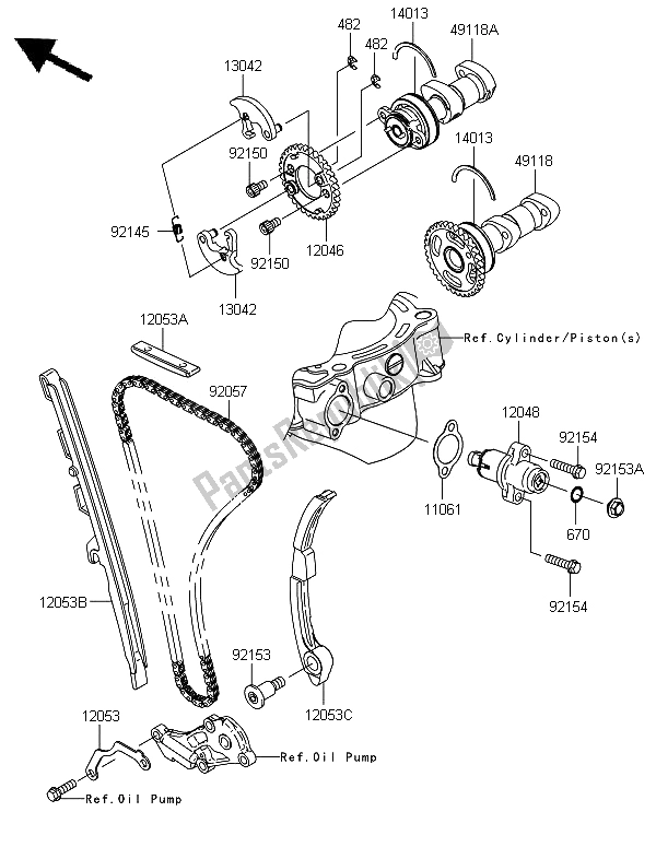 All parts for the Camshaft & Tensioner of the Kawasaki KX 450 2013