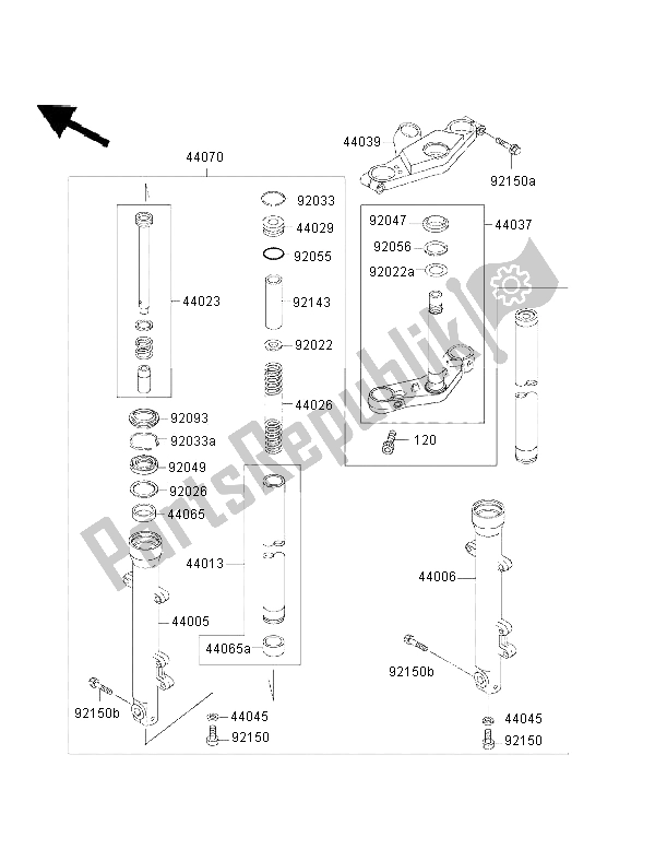 Toutes les pièces pour le Fourche Avant du Kawasaki GPZ 500S 2002