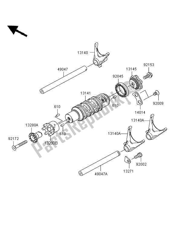 All parts for the Gear Change Drum & Shift Fork(s) of the Kawasaki ER 6F ABS 650 2008