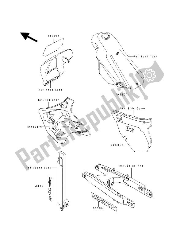 Alle onderdelen voor de Sticker van de Kawasaki KDX 125 1993