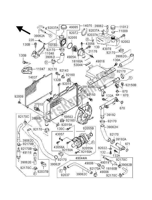 All parts for the Radiator of the Kawasaki ZZ R 600 1998