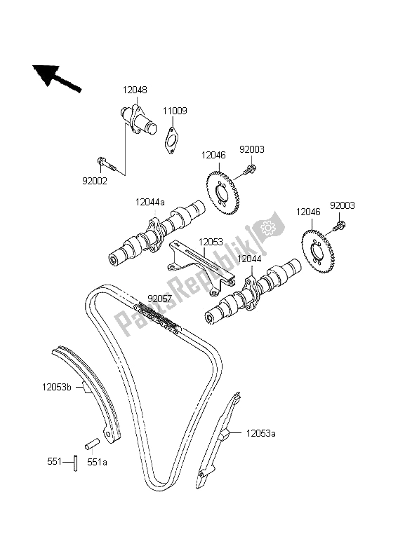 Alle onderdelen voor de Nokkenas En Spanner van de Kawasaki KLE 500 1996