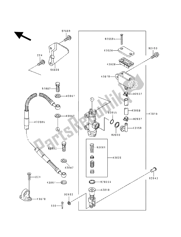 All parts for the Rear Master Cylinder of the Kawasaki KX 125 1993