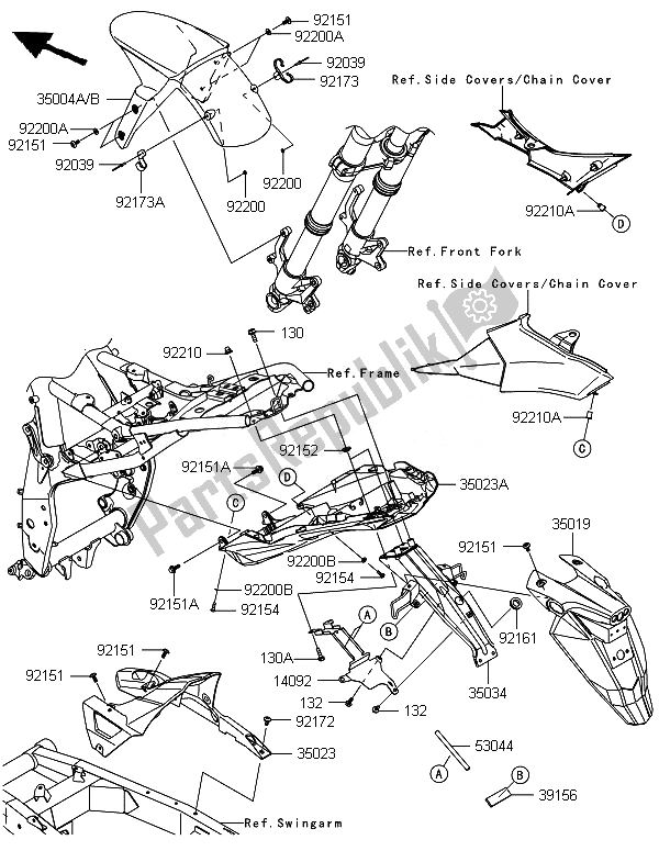 Tutte le parti per il Parabordi del Kawasaki Z 800 2014