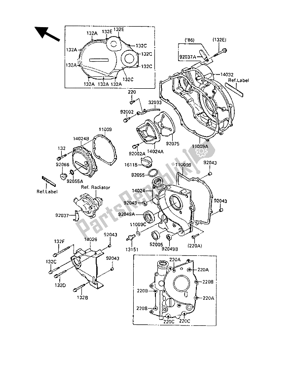 All parts for the Engine Cover(s) of the Kawasaki GPZ 1000 RX 1988