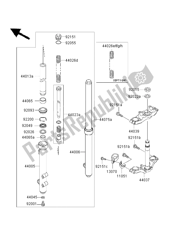 All parts for the Front Fork of the Kawasaki KX 65 2001