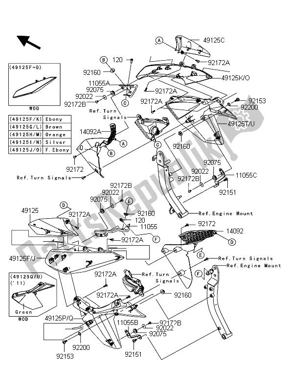 Toutes les pièces pour le Capot (centre) du Kawasaki Z 1000 2011