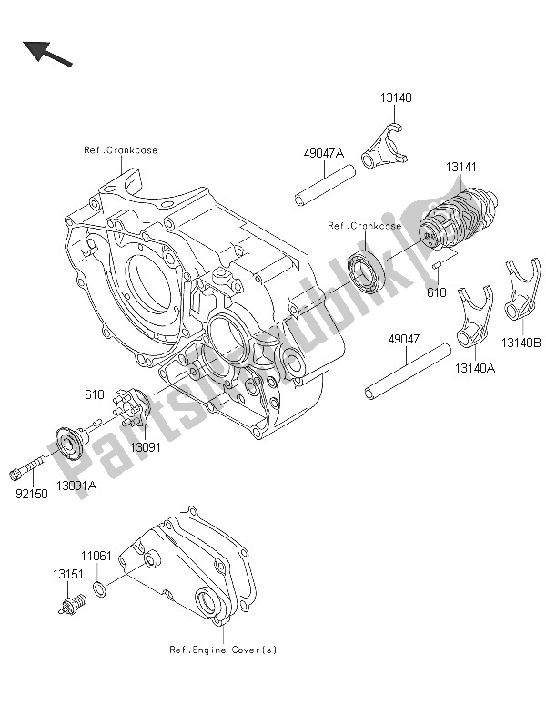 All parts for the Gear Change Drum & Shift Fork(s) of the Kawasaki KLX 250 2016