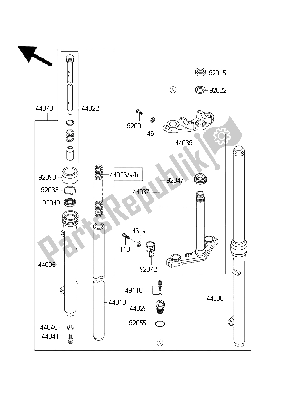 Todas as partes de Garfo Dianteiro do Kawasaki KX 60 1995