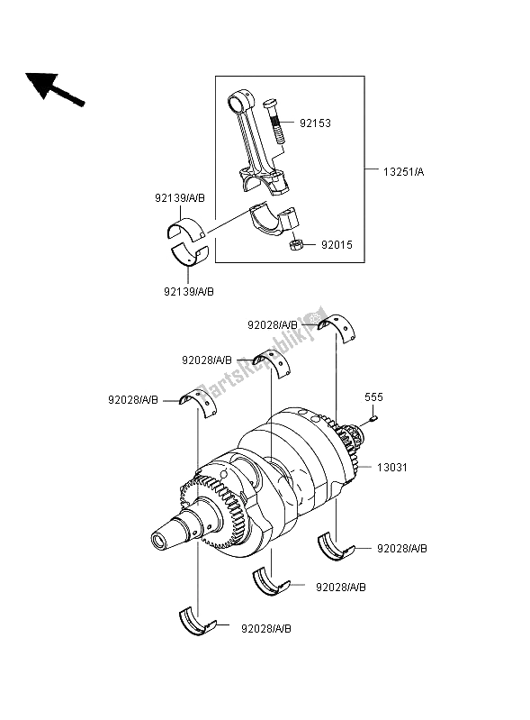 All parts for the Crankshaft of the Kawasaki ER 6F 650 2008