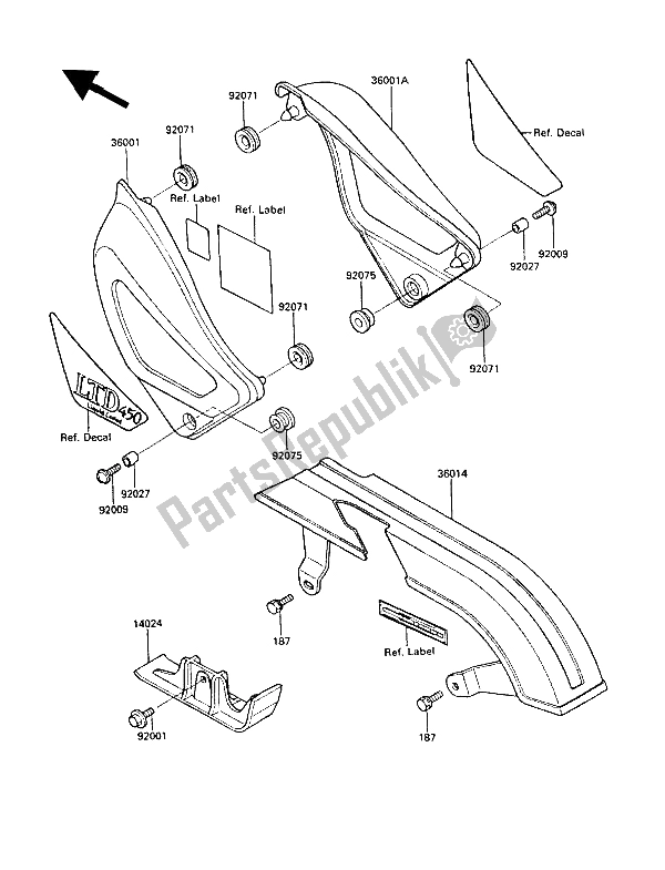 Todas las partes para Cubiertas Laterales de Kawasaki LTD 450 1989