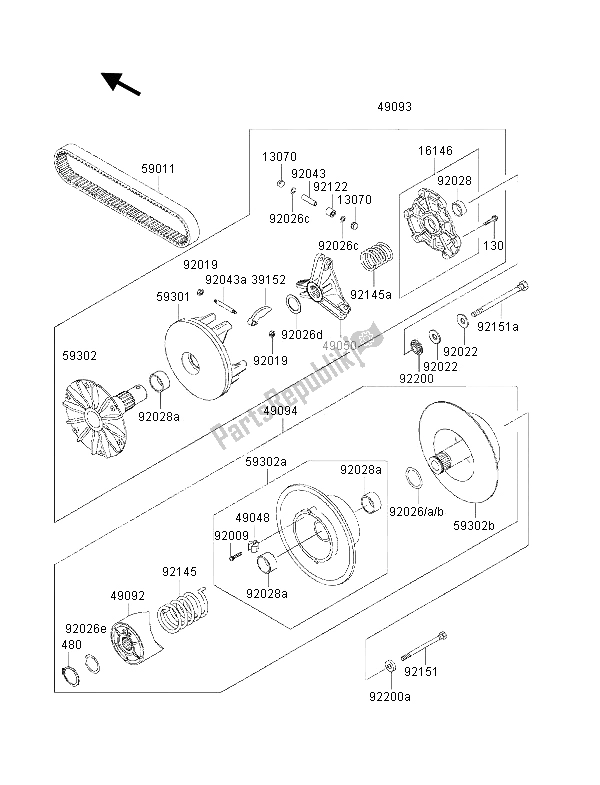 All parts for the Drive Converter of the Kawasaki KVF 300 2001