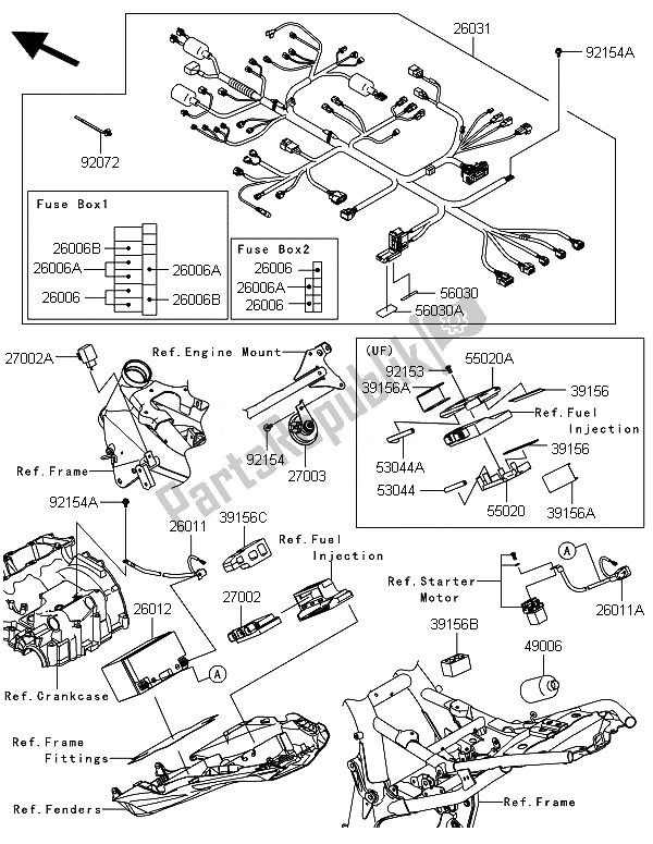 Toutes les pièces pour le Châssis équipement électrique du Kawasaki Z 800 ABS DEF 2014