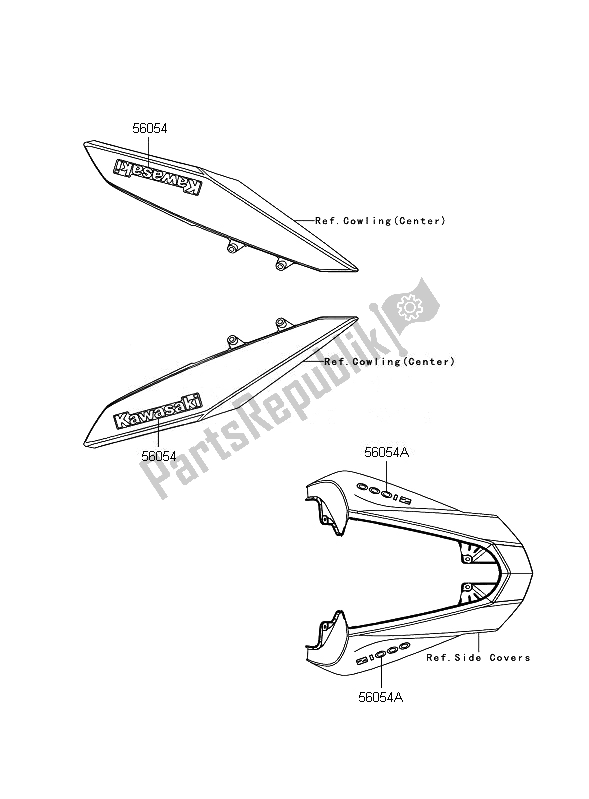 All parts for the Decals (black) (white) of the Kawasaki Z 1000 2010