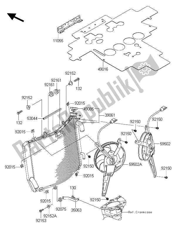 All parts for the Radiator of the Kawasaki 1400 GTR ABS 2016