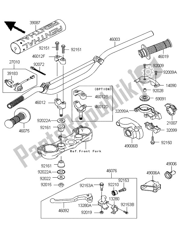 All parts for the Handlebar of the Kawasaki KX 125 2006