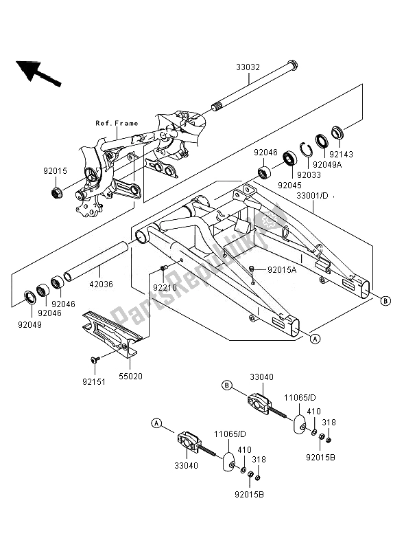 All parts for the Swingarm of the Kawasaki ER 6N ABS 650 2007