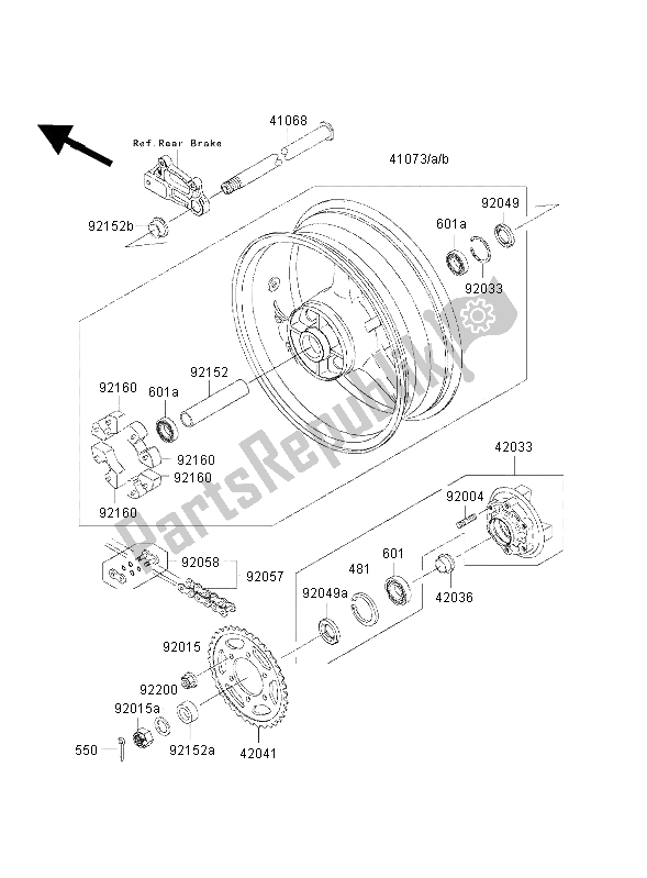 All parts for the Rear Hub of the Kawasaki Ninja ZX 9R 900 2002