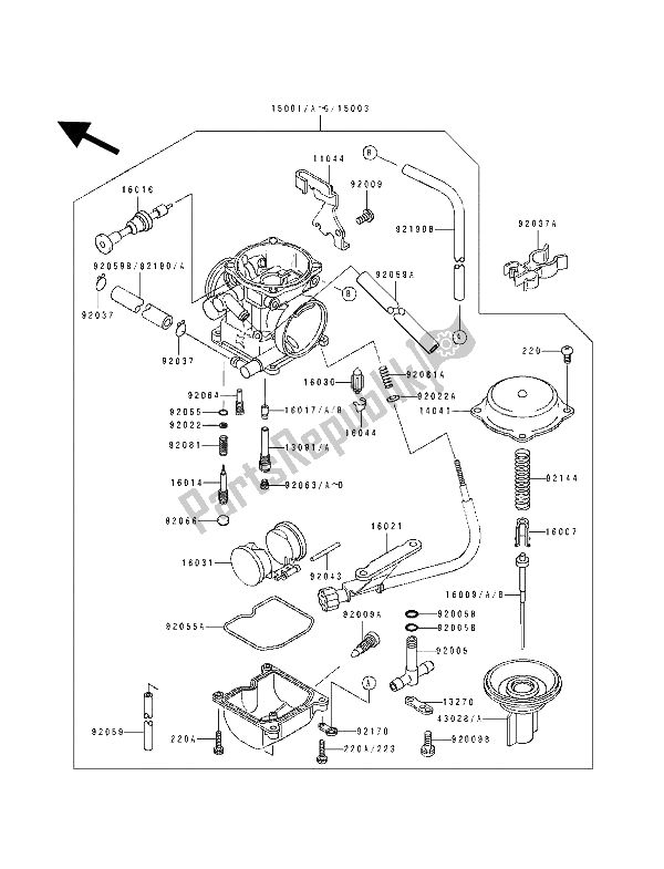 Tutte le parti per il Carburatore del Kawasaki KLX 250 1993