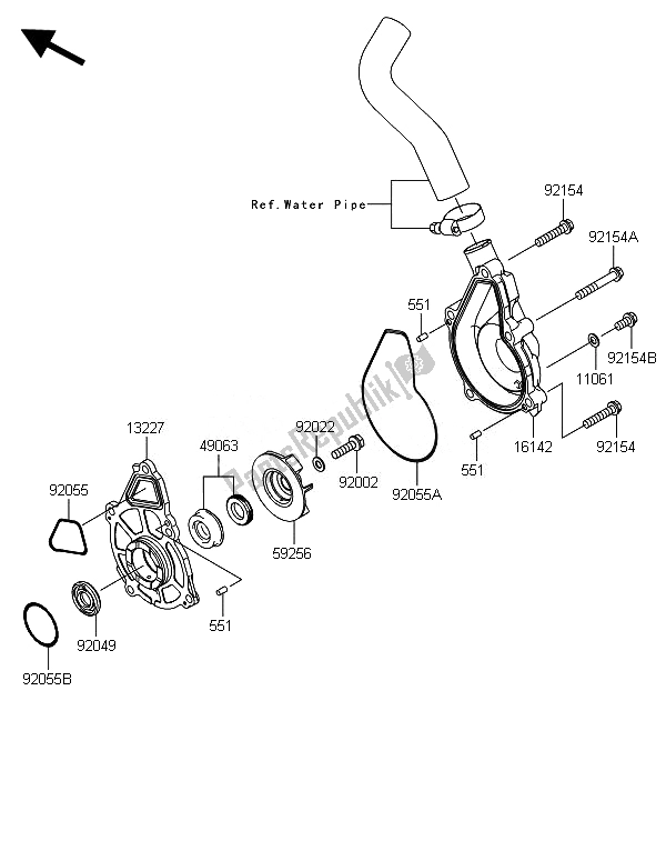 All parts for the Water Pump of the Kawasaki ER 6N ABS 650 2014