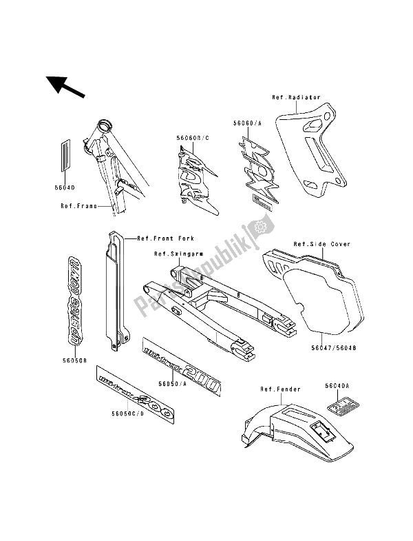 Tutte le parti per il Etichetta del Kawasaki KDX 200 1992