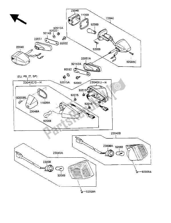 Tutte le parti per il Indicatori Di Direzione del Kawasaki GPX 600R 1989