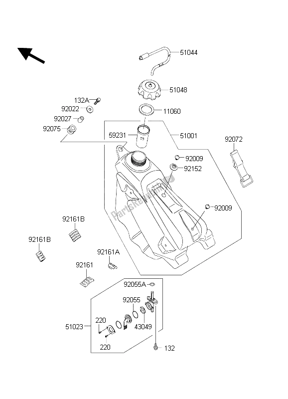 All parts for the Fuel Tank of the Kawasaki KX 125 2004