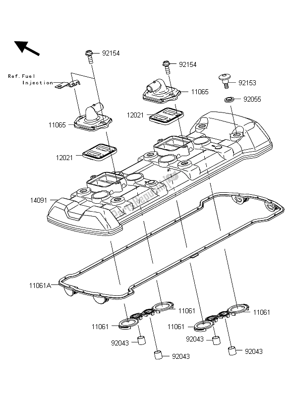 All parts for the Cylinder Head Cover of the Kawasaki Z 1000 2011