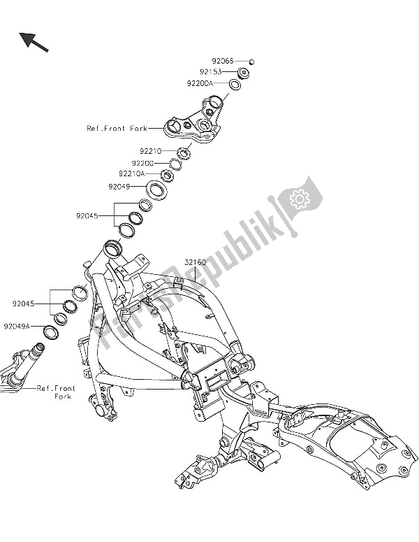 All parts for the Frame of the Kawasaki Vulcan S 650 2016