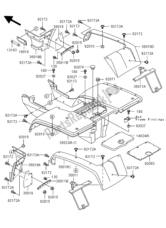 Alle onderdelen voor de Achterspatbord van de Kawasaki KLF 300 2004