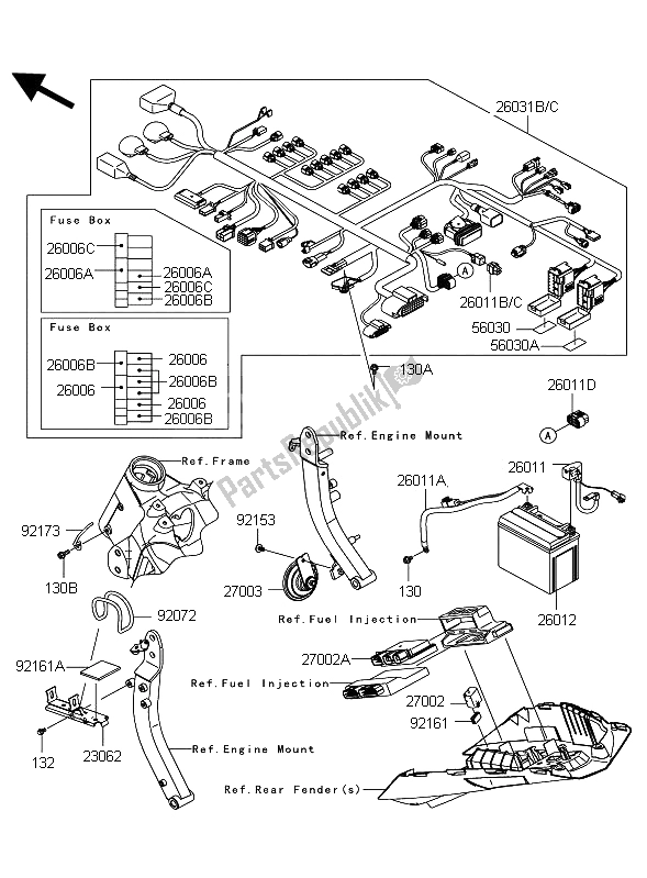 All parts for the Chasis Electrical Equipment of the Kawasaki Z 1000 ABS 2012