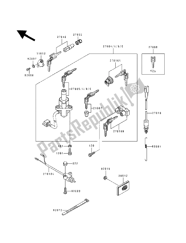 All parts for the Ignition Switch of the Kawasaki EL 250E 1994