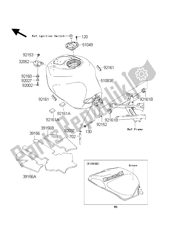 All parts for the Fuel Tank of the Kawasaki Ninja ZX 6 RR 600 2004