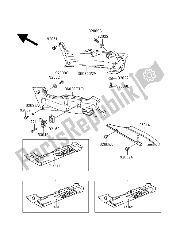 Toutes les pièces pour le Couvercle Latéral Et Couvercle De Chaîne du Kawasaki ZZR 600 1995