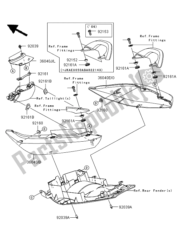 All parts for the Seat Cover of the Kawasaki ER 6F ABS 650 2006