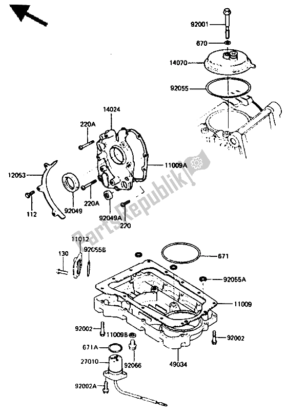 All parts for the Breather Body & Oil Pan of the Kawasaki GPZ 400A 1985