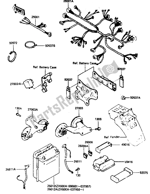 All parts for the Electrical Equipment of the Kawasaki GPZ 600R 1986