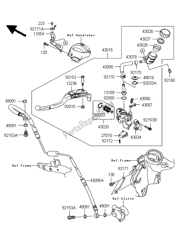 All parts for the Clutch Master Cylinder of the Kawasaki ZZR 1400 2007