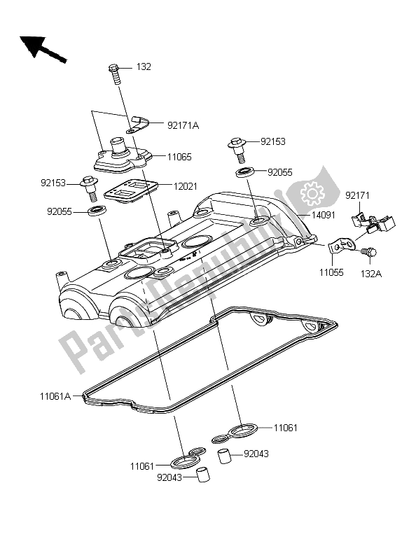 All parts for the Cylinder Head Cover of the Kawasaki ER 6N ABS 650 2009