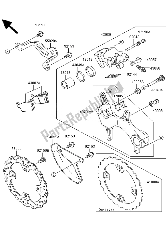 Alle onderdelen voor de Achterrem van de Kawasaki KLX 450R 2010
