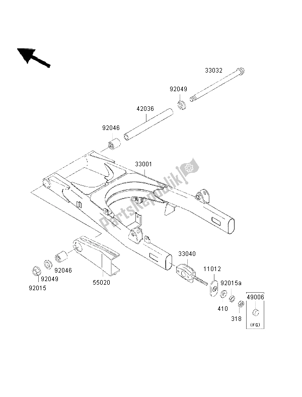 All parts for the Swingarm of the Kawasaki EN 500 2002