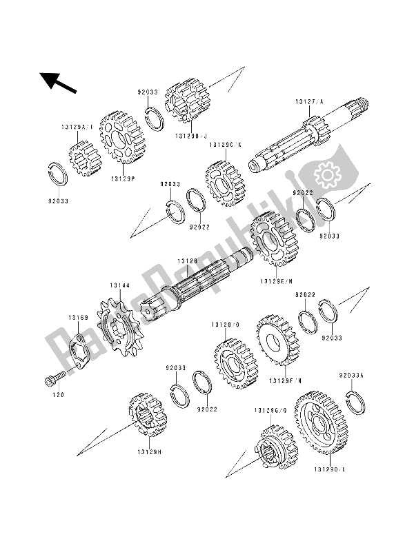 Alle onderdelen voor de Overdragen van de Kawasaki KDX 125 1990