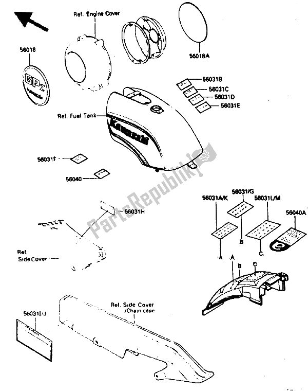 Tutte le parti per il Etichetta del Kawasaki GPZ 400A 1985