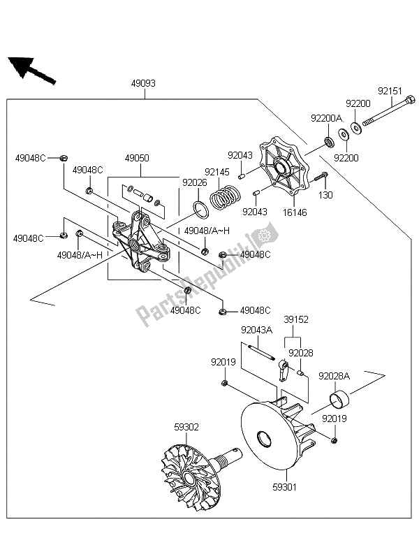 All parts for the Drive Converter of the Kawasaki KFX 700 2009