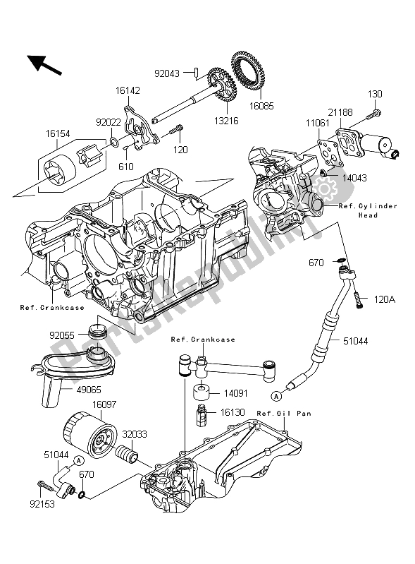 Alle onderdelen voor de Oliepomp van de Kawasaki 1400 GTR ABS 2012