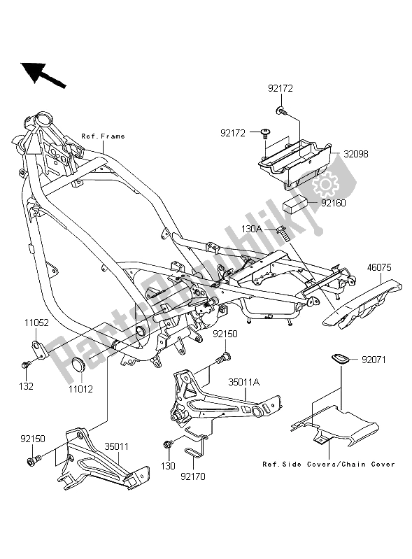 All parts for the Frame Fittings of the Kawasaki ER 5 500 2004