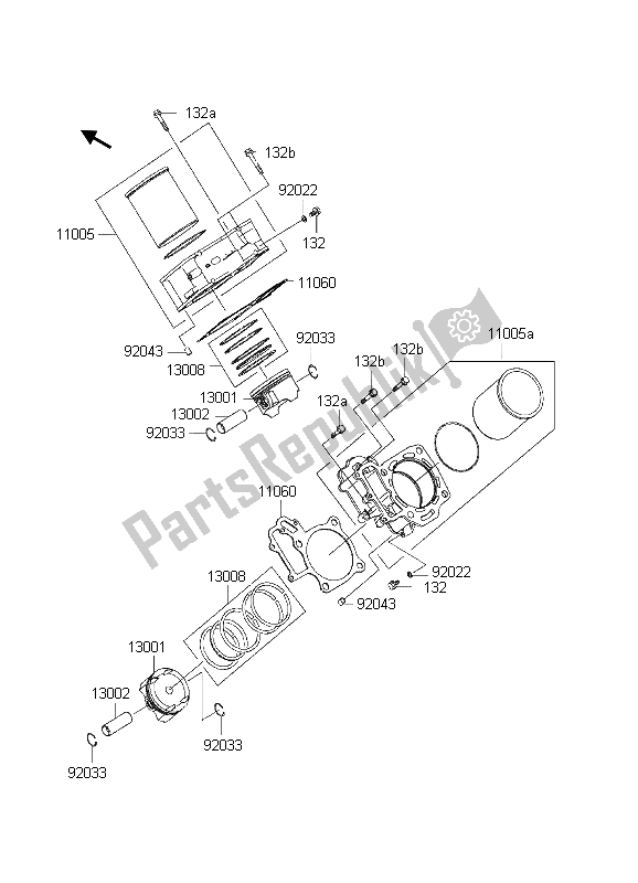 All parts for the Cylinder & Piston of the Kawasaki KVF 650 4X4 2003