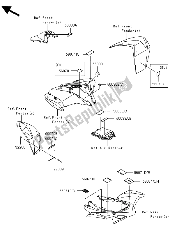 All parts for the Labels of the Kawasaki KFX 450R 2012
