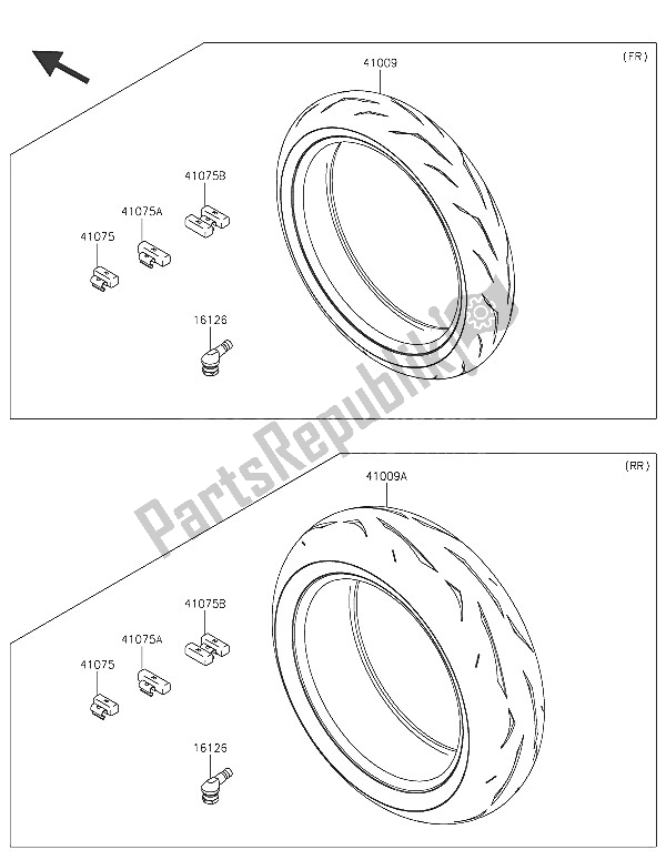 All parts for the Tires of the Kawasaki Ninja H2 1000 2016